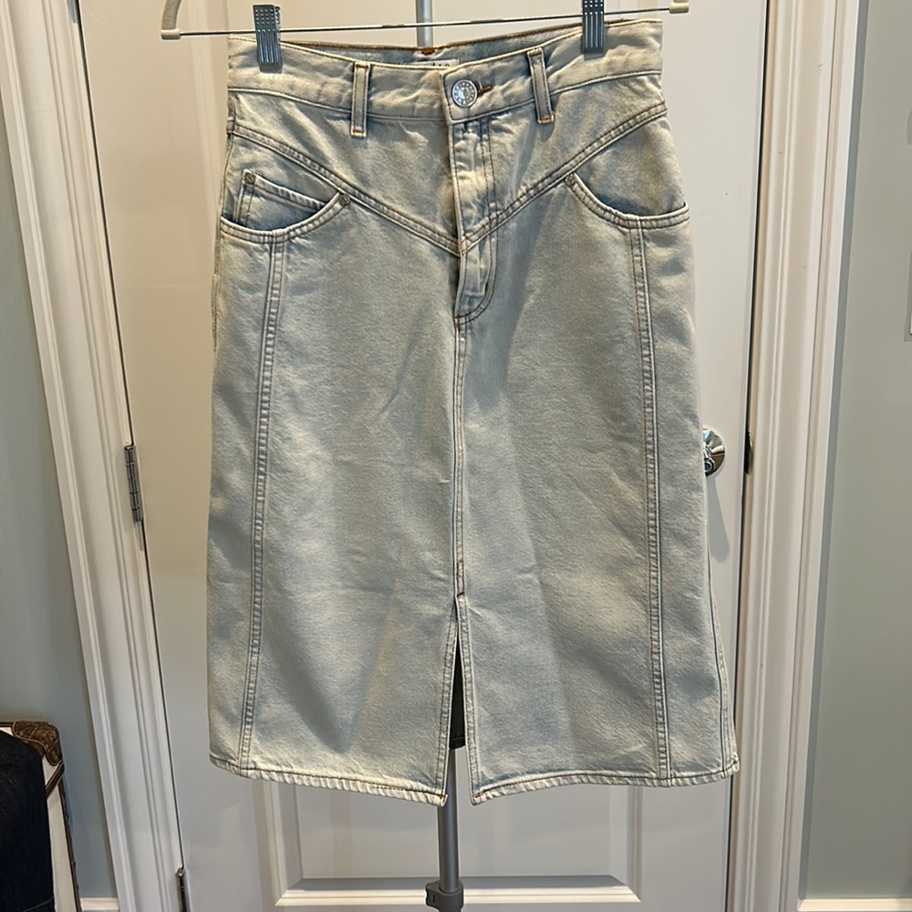 Sandro Paris Abbie Light denim midi skirt w center slit never worn, sz 2.